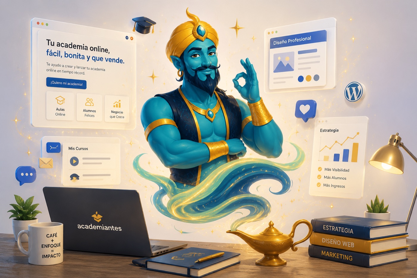 El Genio de Academiantes trabajando en una página de ventas